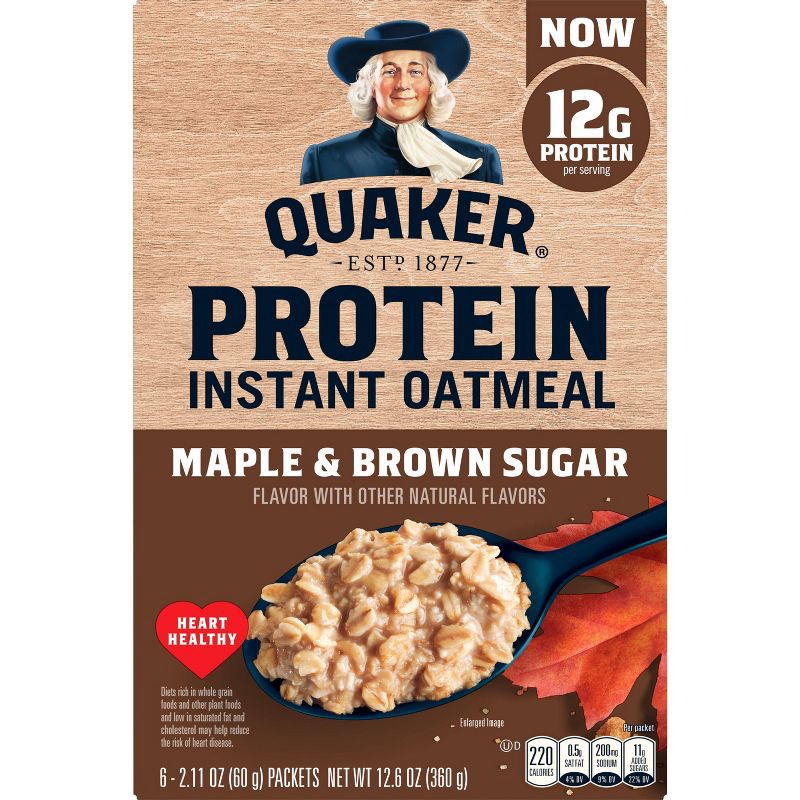 slide 2 of 8, Quaker Instant Protein Maple Brown Sugar Oatmeal - 6ct / 12.6oz, 6 ct; 12.6 oz