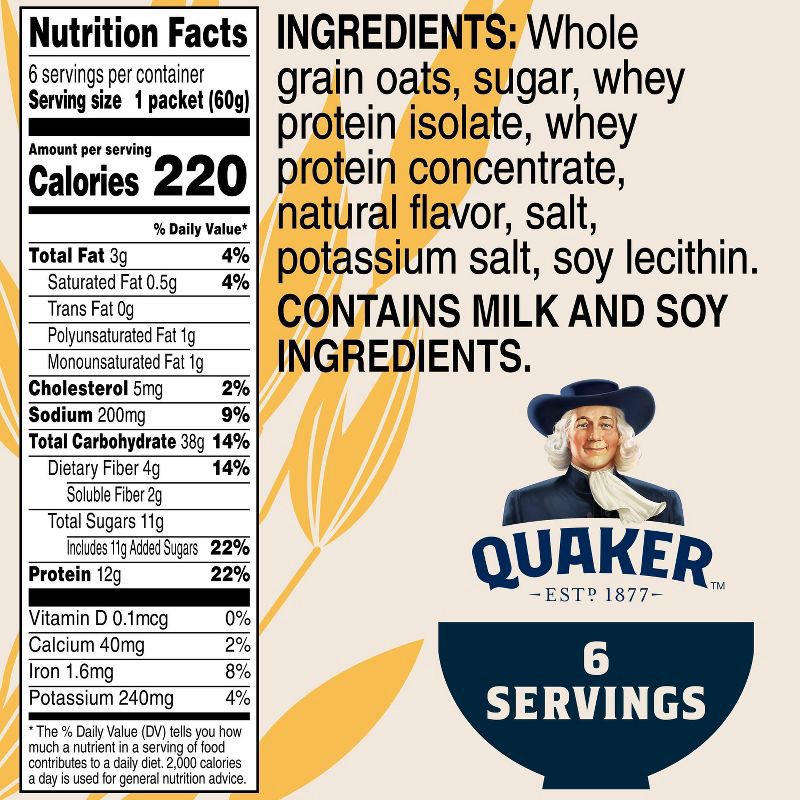 slide 4 of 8, Quaker Instant Protein Maple Brown Sugar Oatmeal - 6ct / 12.6oz, 6 ct; 12.6 oz