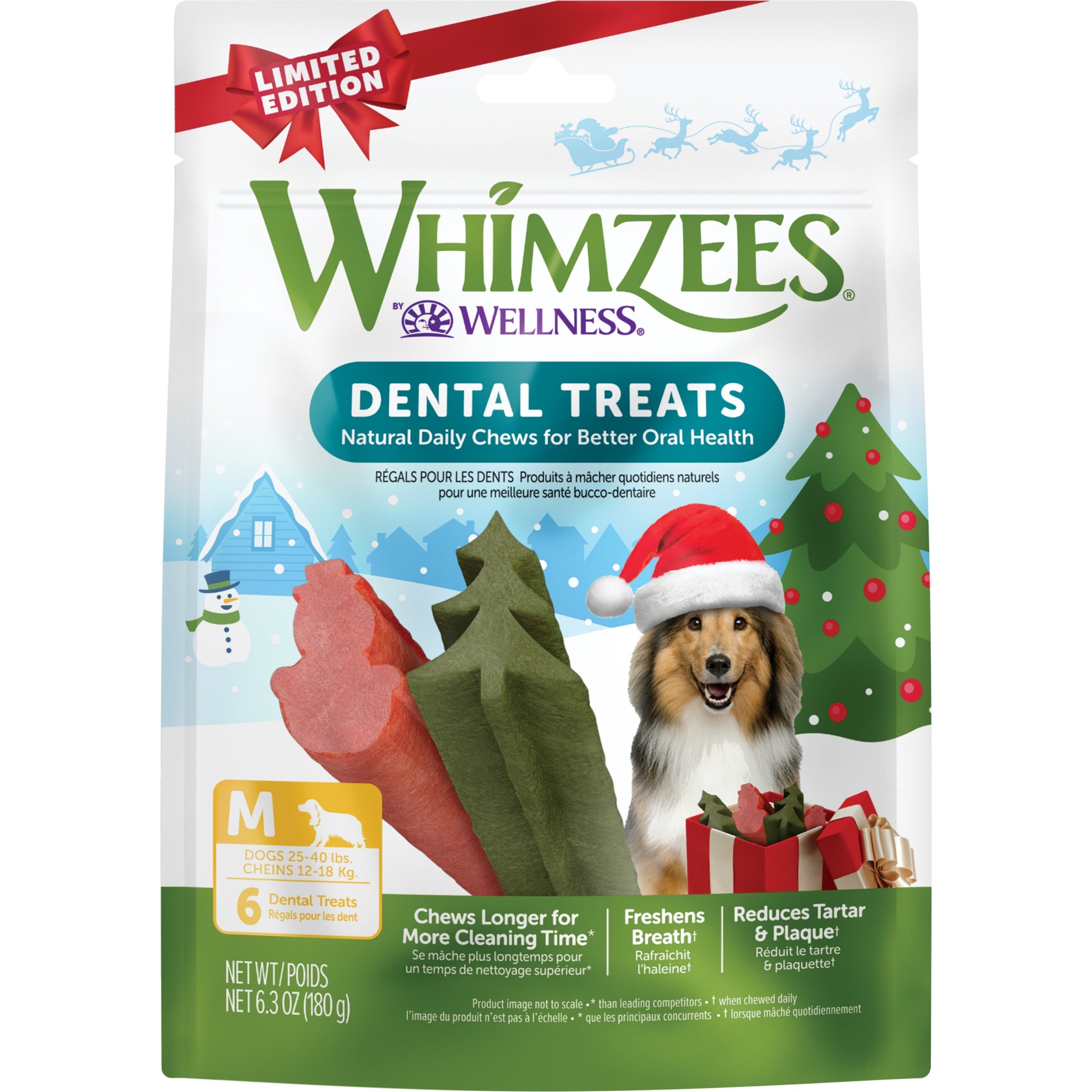 slide 1 of 7, WHIMZEES by Wellness Holiday Dental Vegetable Dog Treats - Medium - 6.3oz, 6.3 oz