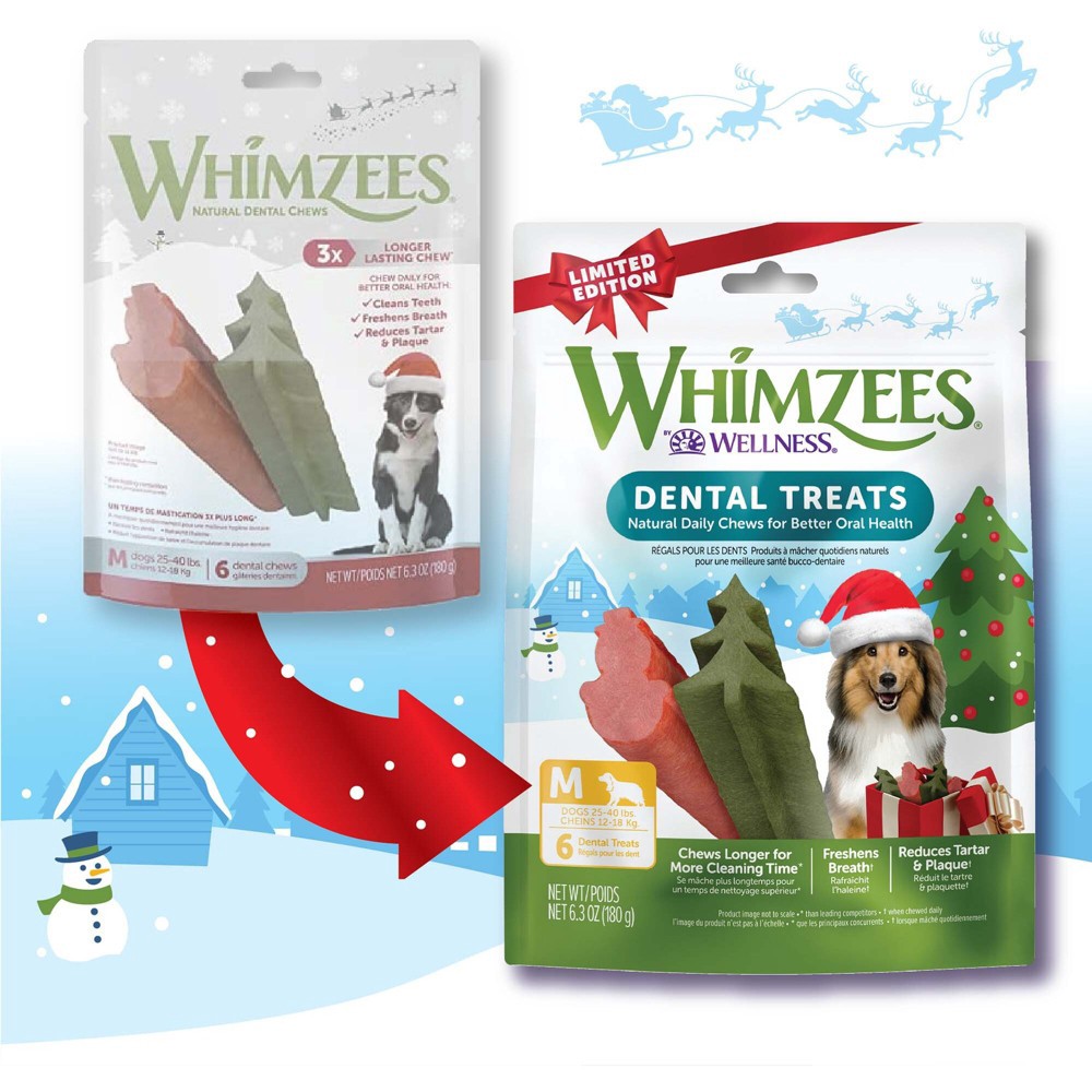 slide 3 of 7, WHIMZEES by Wellness Holiday Dental Vegetable Dog Treats - Medium - 6.3oz, 6.3 oz