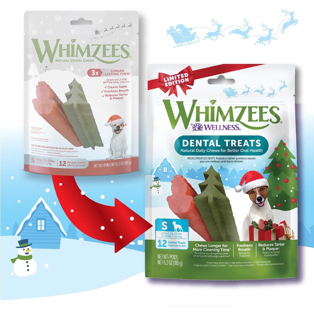 slide 3 of 7, WHIMZEES by Wellness Holiday Dental with Vegetable Dog Treats - Small - 6.3oz, 6.3 oz