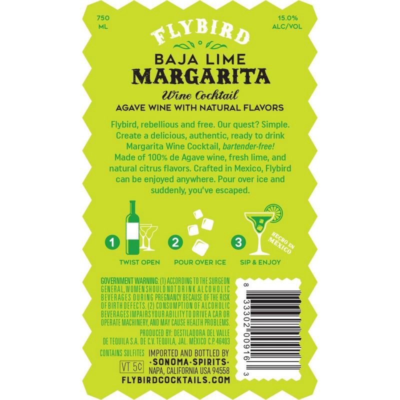 slide 3 of 8, Flybird Baja Lime Margarita Wine Cocktail - 750ml Bottle, 750 ml