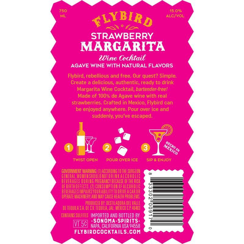 slide 3 of 8, Flybird Strawberry Margarita Wine Cocktail - 750ml Bottle, 750 ml