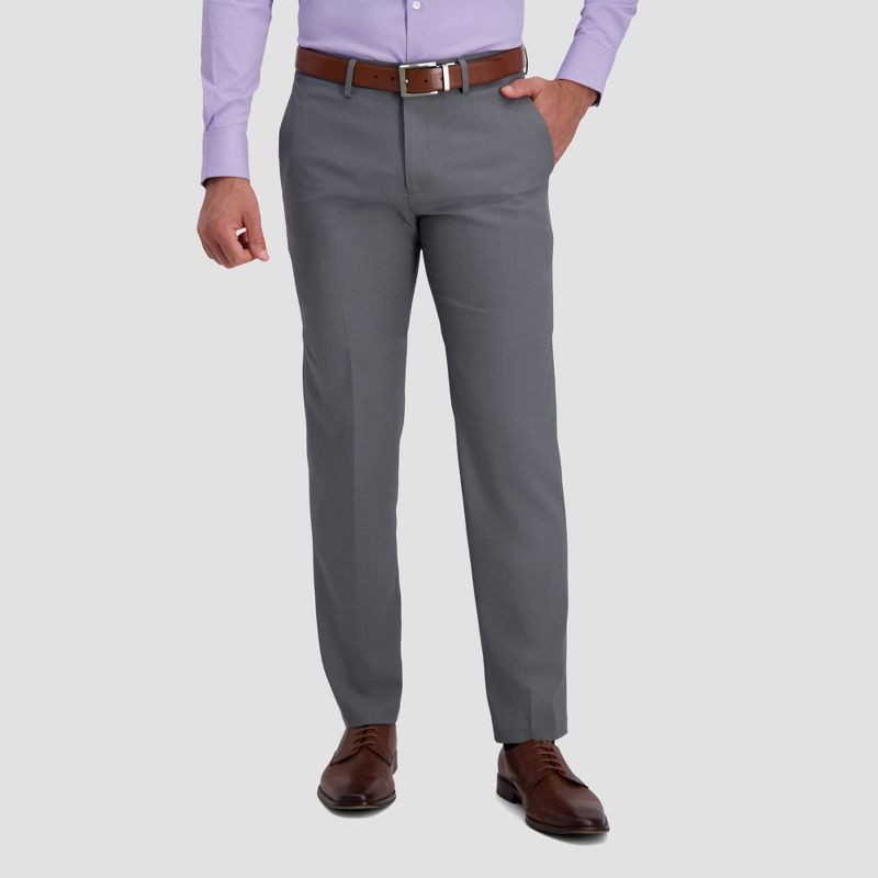 slide 1 of 6, Haggar H26 Men's Stretch Straight Fit Trousers - Dark Gray 40x30: Lightweight Tailored Twill Pants, 1 ct