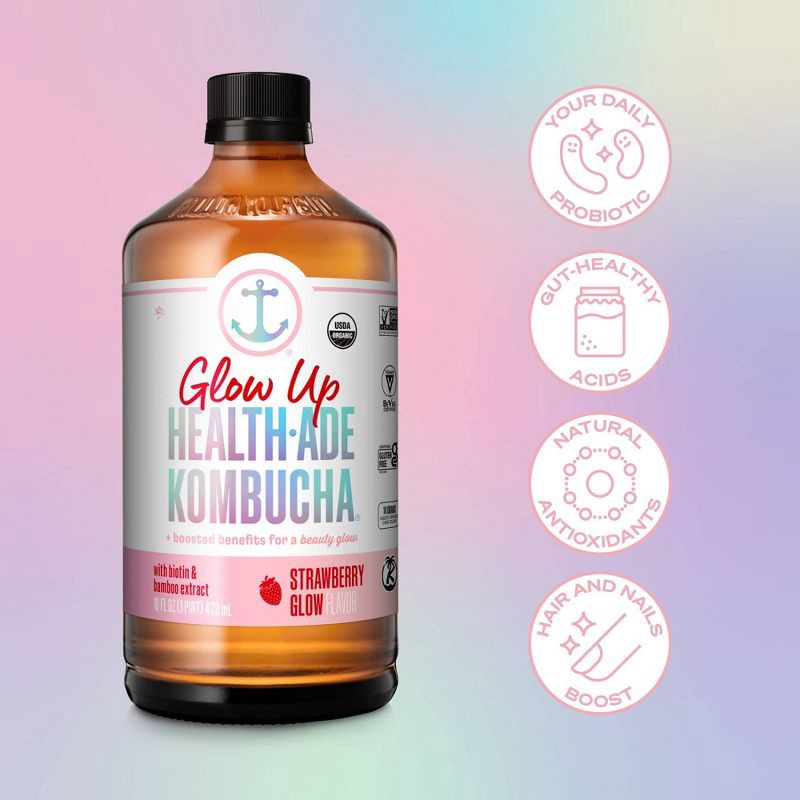 slide 4 of 9, Health-Ade Strawberry Glow Kombucha – 16 fl oz, 16 fl oz