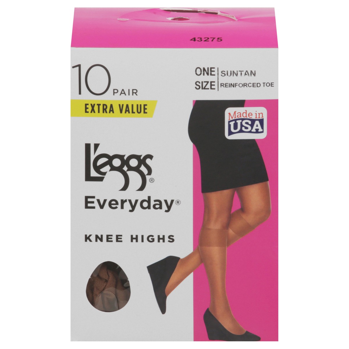slide 1 of 9, L'eggs Everyday Extra Value Suntan Knee Highs 10 ea, 10 ct