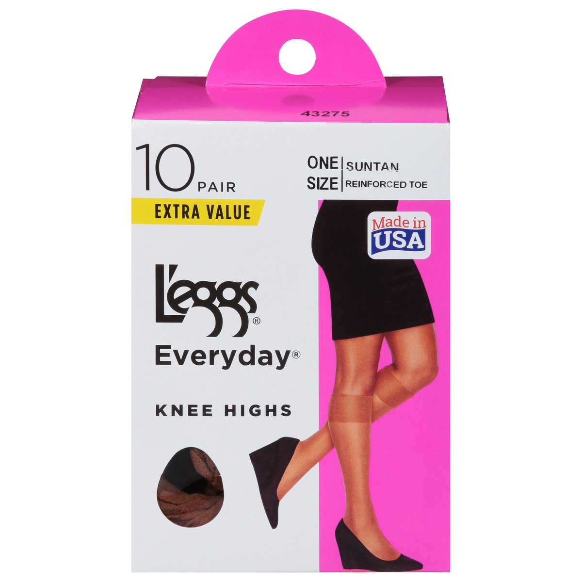 slide 1 of 9, L'eggs Everyday Extra Value Suntan Knee Highs 10 ea, 10 ct