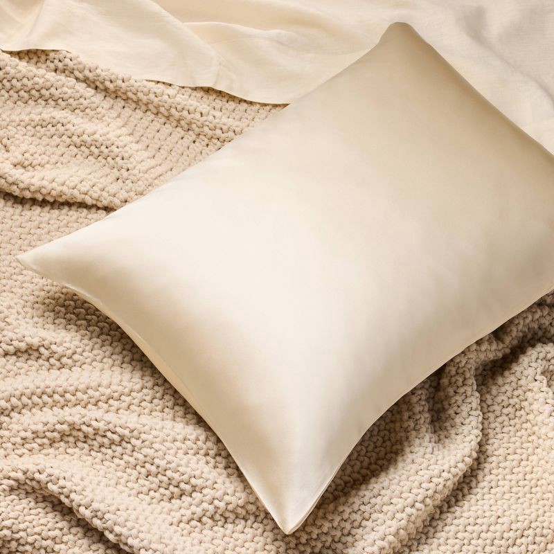 slide 3 of 5, Standard Solid Silk Pillowcase Cream - Casaluna™, 1 ct