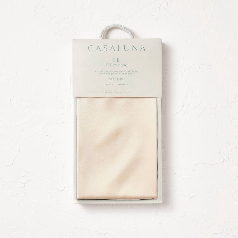 slide 5 of 5, Standard Solid Silk Pillowcase Cream - Casaluna™, 1 ct