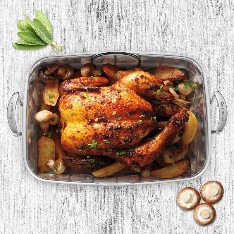 slide 2 of 4, Cuisinart Classic Stainless Steel Roaster with Non-Stick Rack - 83117-15NSR: Turkey Roasting Pan, Even-Heating, Dishwasher-Safe, 1 ct