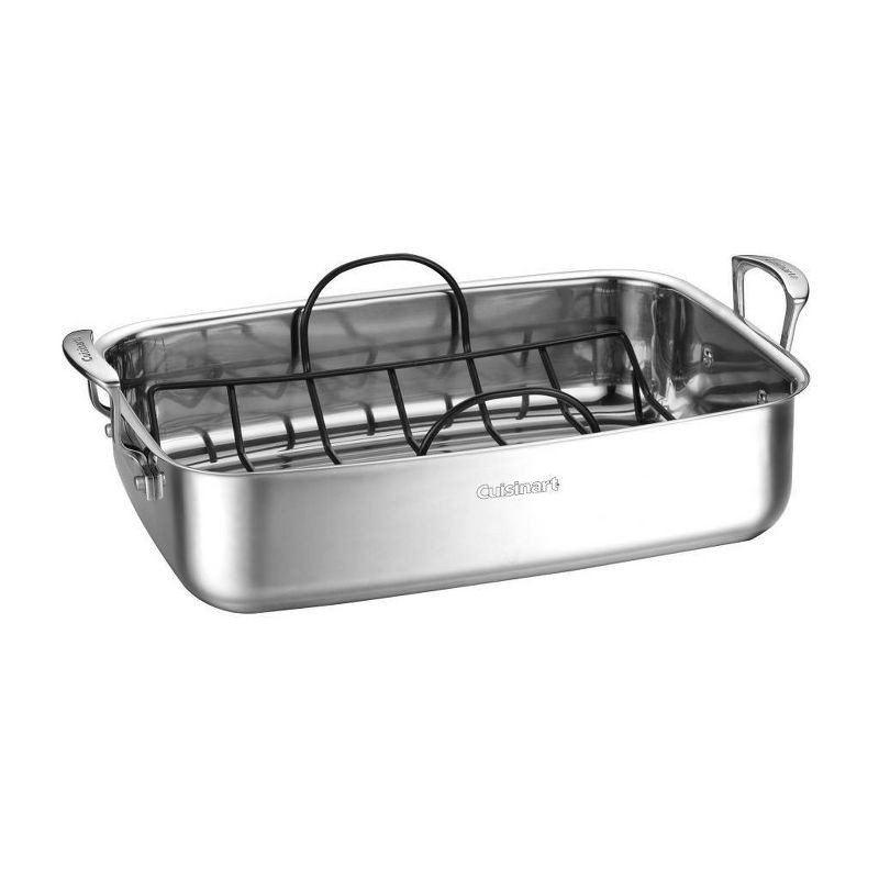 slide 1 of 4, Cuisinart Classic Stainless Steel Roaster with Non-Stick Rack - 83117-15NSR: Turkey Roasting Pan, Even-Heating, Dishwasher-Safe, 1 ct