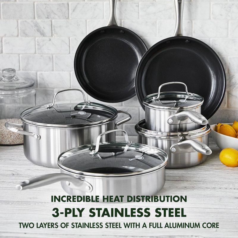 slide 7 of 10, GreenPan Greenwich 10pc Ceramic Stainless Steel Cookware Set, 10 ct