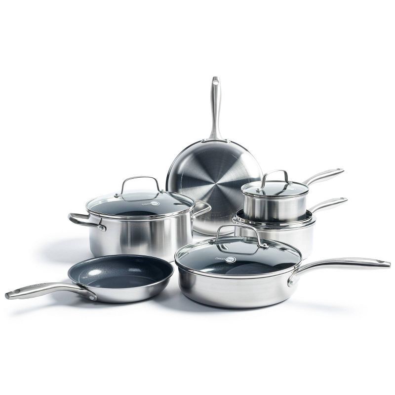 slide 1 of 10, GreenPan Greenwich 10pc Ceramic Stainless Steel Cookware Set, 10 ct