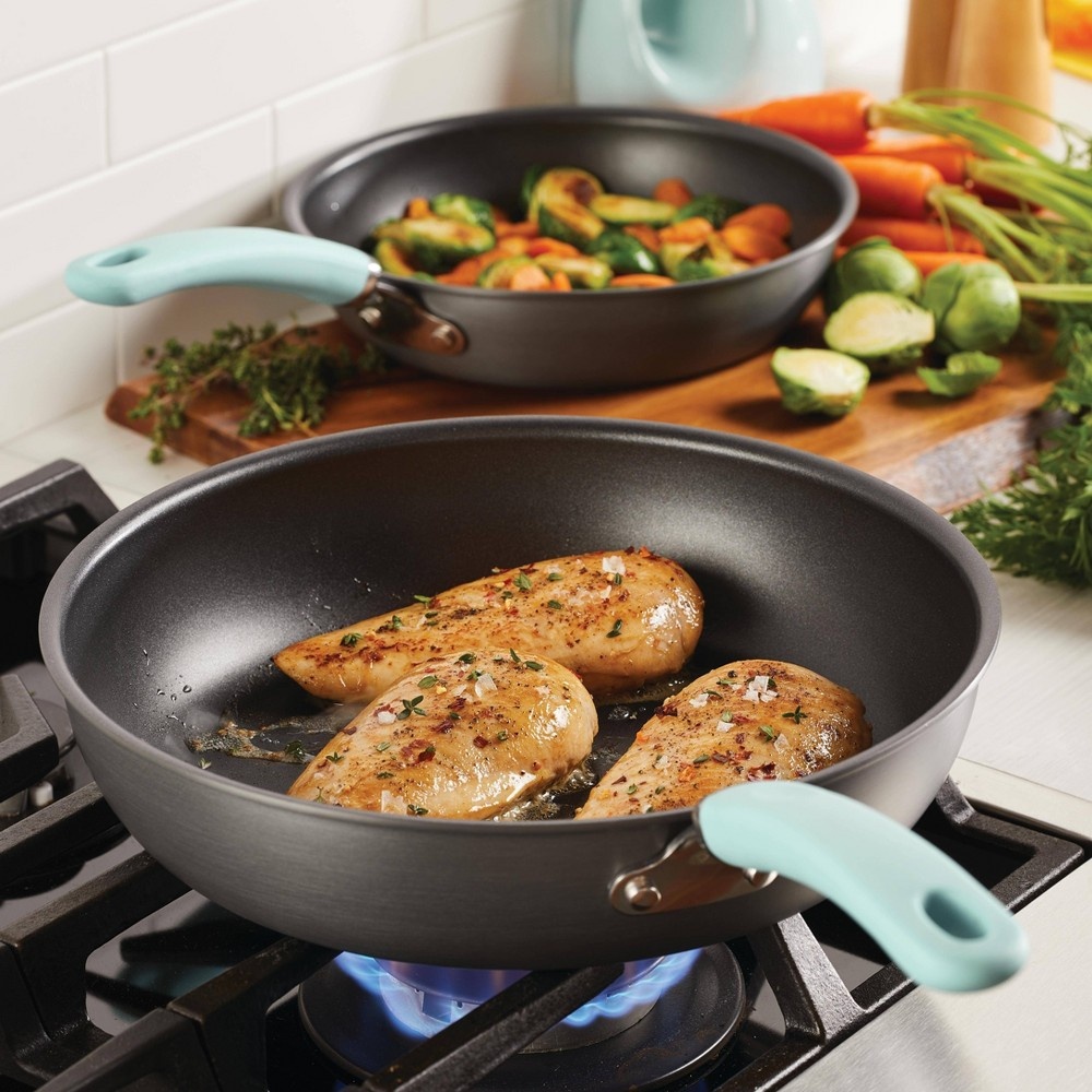 slide 2 of 7, Rachael Ray Create Delicious 10pc Hard Anodized Cookware Set with Light Blue Handles, 10 ct