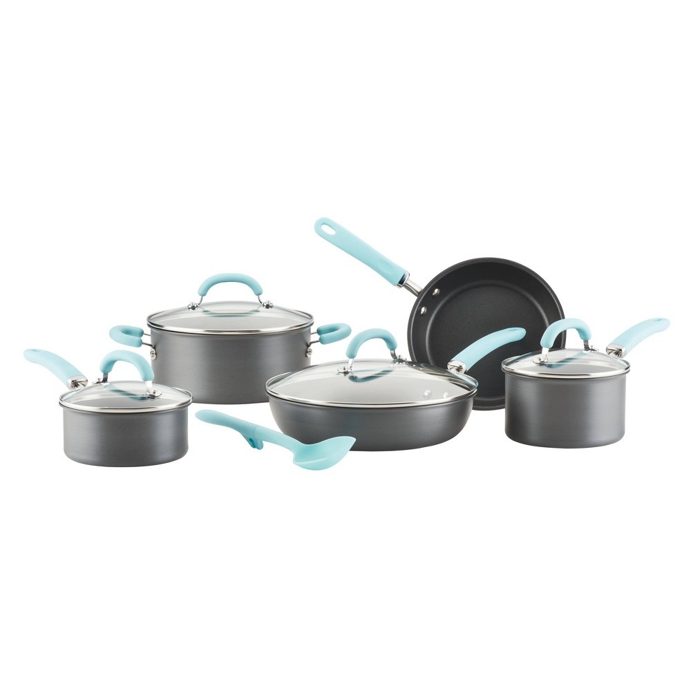 Rachael Ray 10-Piece Create Delicious Stainless Steel Pots and Pans Set, Cookware  Set, Light Blue Handles 