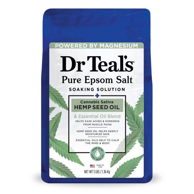 slide 1 of 6, Dr Teal's Epsom Salt Magnesium Soak - Cannabis Sativa Hemp Seed Oil - 3 lbs, 3 lb