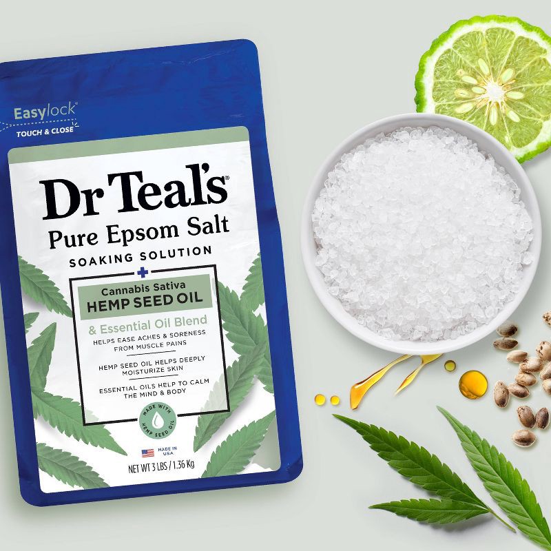 slide 5 of 6, Dr Teal's Epsom Salt Magnesium Soak - Cannabis Sativa Hemp Seed Oil - 3 lbs, 3 lb