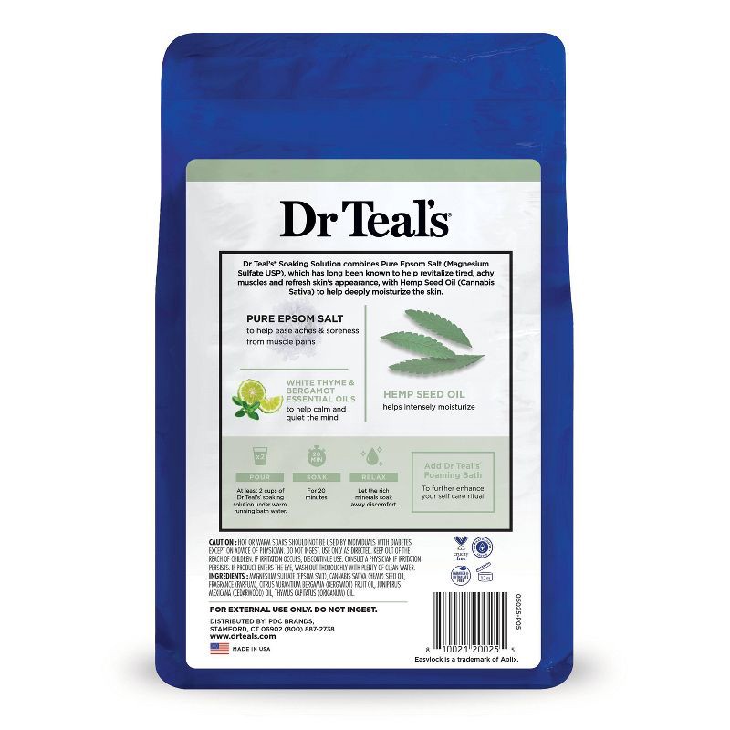 slide 6 of 6, Dr Teal's Epsom Salt Magnesium Soak - Cannabis Sativa Hemp Seed Oil - 3 lbs, 3 lb