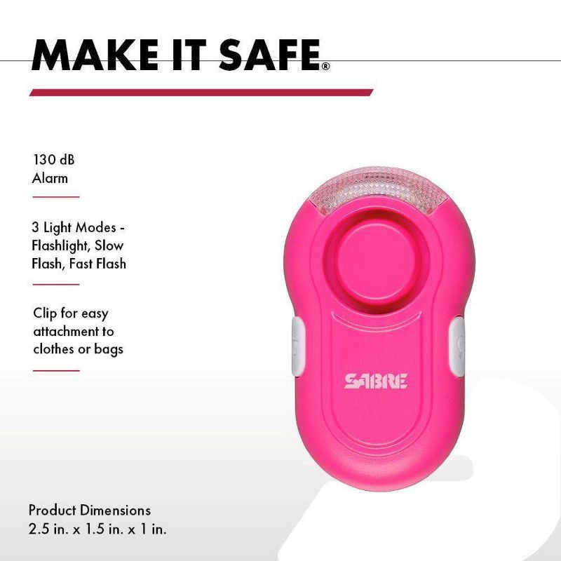 slide 2 of 13, Sabre Personal Alarm with LED Light - Pink, 1 ct