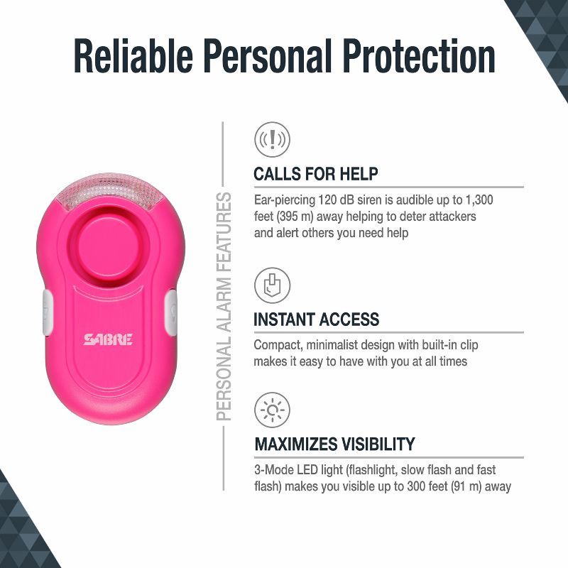 slide 9 of 12, Sabre Personal Alarm with LED Light - Pink, 1 ct