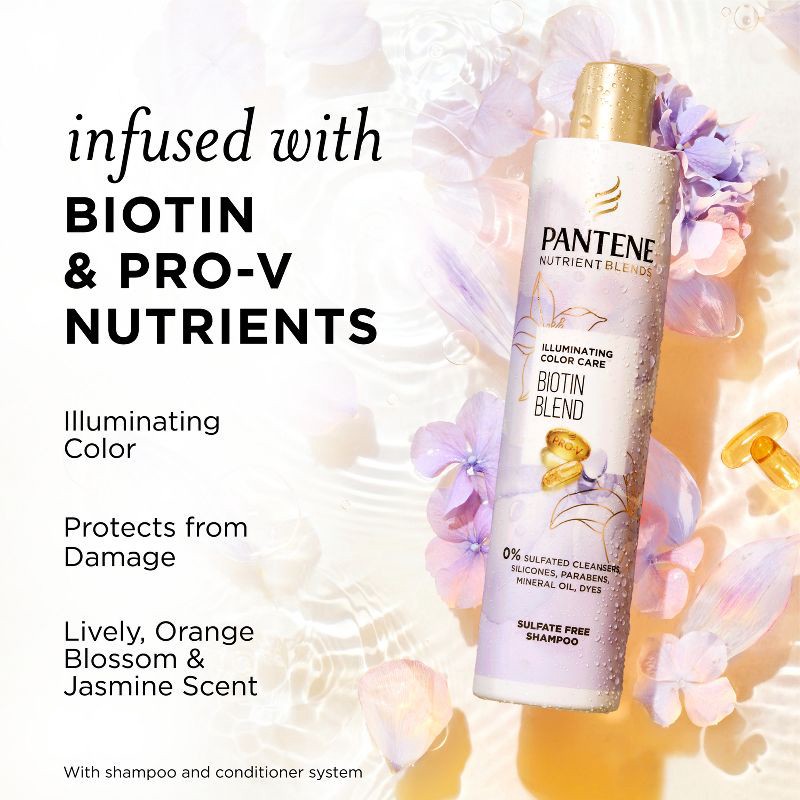 slide 2 of 9, Pantene Illuminating Sulfate Free Biotin Shampoo for Nourishing Color Safe, Nutrient Blends - 9.6 fl oz, 9.6 fl oz
