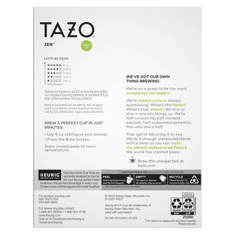 slide 5 of 5, TAZO Zen Green Tea Caffeinated Keurig K-Cup Pods - 22ct, 22 ct