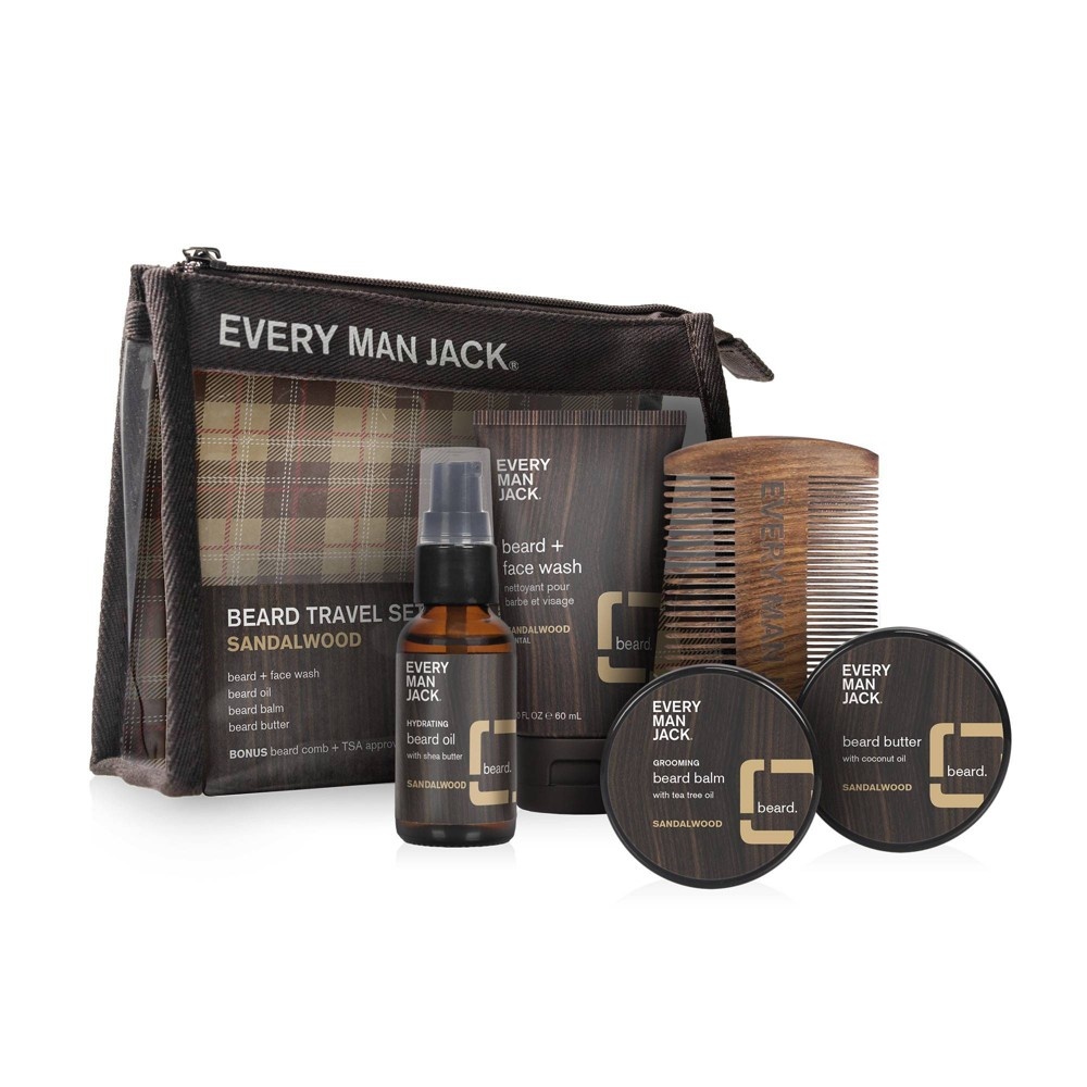 slide 2 of 5, Every Man Jack Amplified Gifting Beard Travel Set - Sandalwood - Trial Size, 5 ct