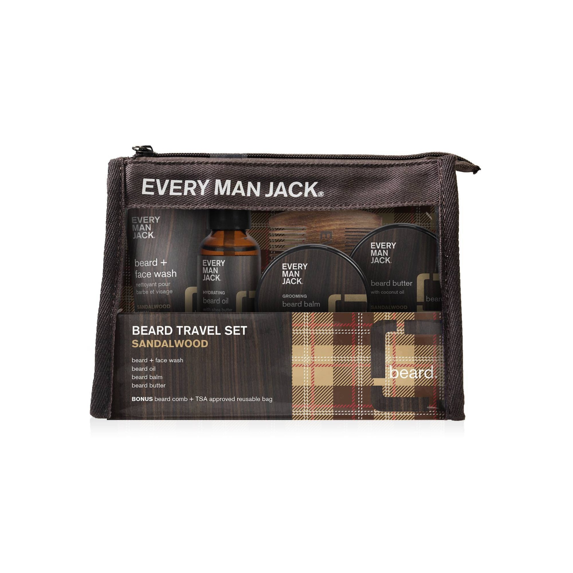 slide 1 of 5, Every Man Jack Amplified Gifting Beard Travel Set - Sandalwood - Trial Size, 5 ct