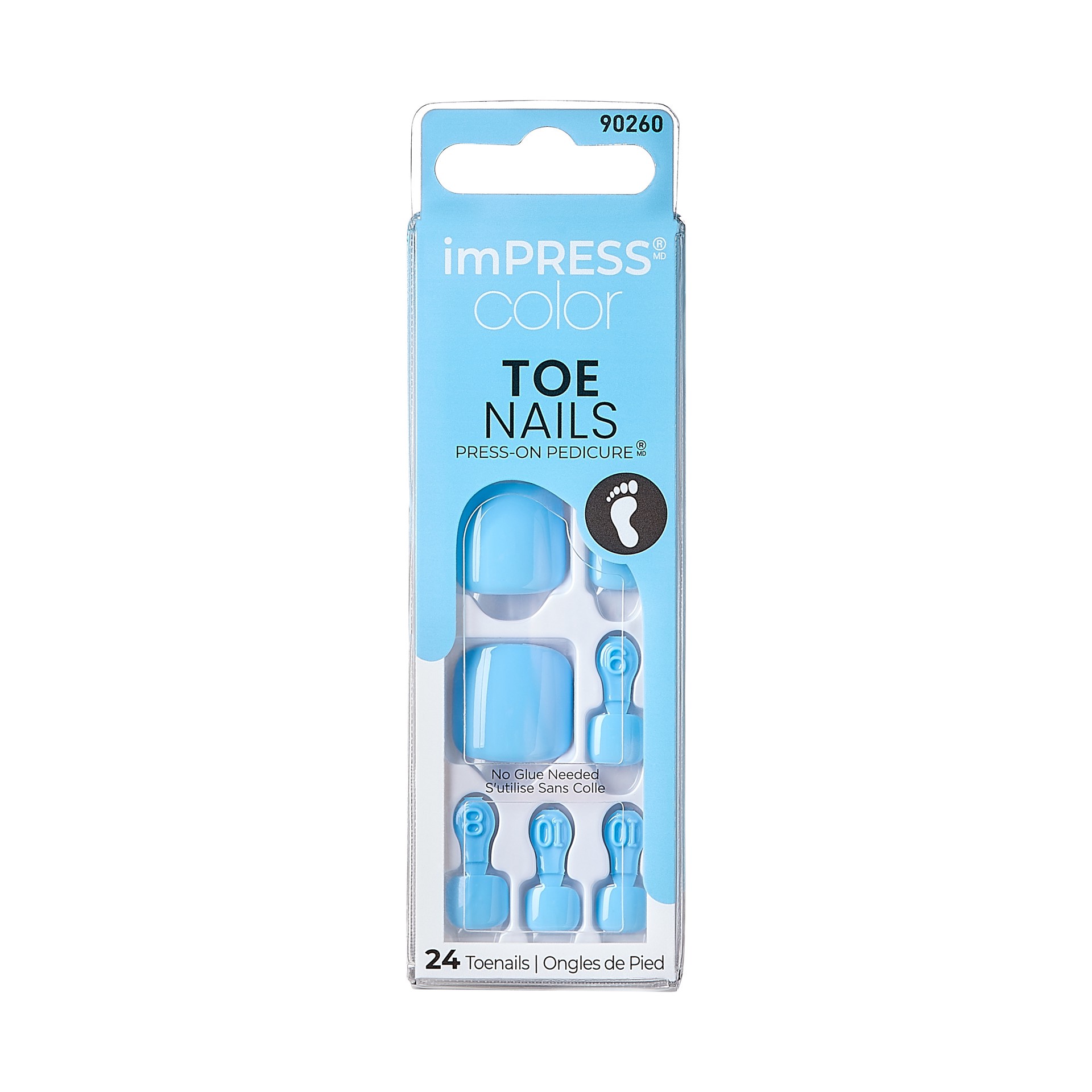 slide 1 of 5, imPRESS Color Press-On Toenails, No Glue Needed, Solid Blue, Square, 27 Ct., 28 pc