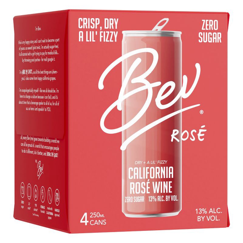 slide 1 of 6, Bev California Rosé Wine - 4pk/250ml Cans, 4 ct; 250 ml