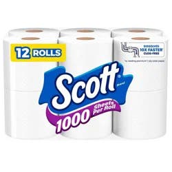 Scott 1000 Septic-Safe 1-Ply Toilet Paper - 12 Rolls