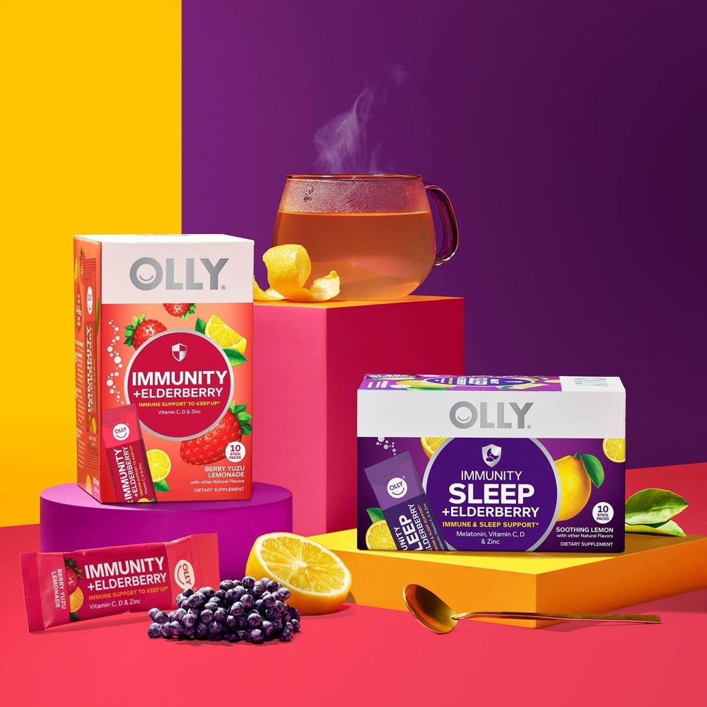 slide 6 of 6, OLLY Immunity Sleep + Elderberry Dietary Supplement - Soothing Lemon - 10ct, 10 ct