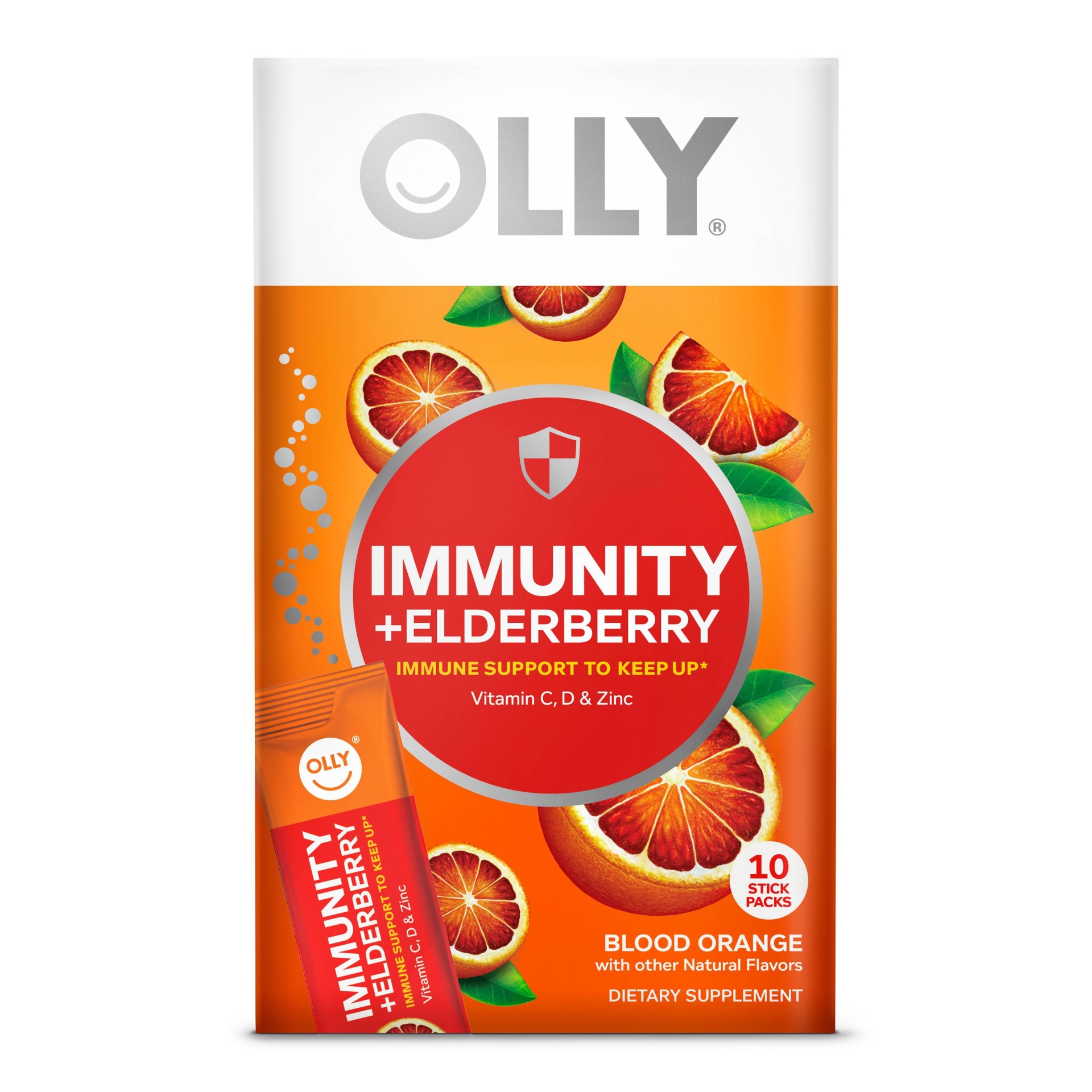 slide 1 of 6, OLLY Immunity + Elderberry Supplement - Blood Orange - 10ct, 10 ct