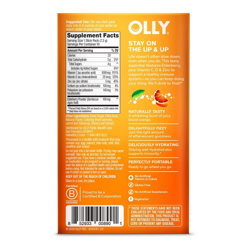 slide 2 of 6, OLLY Immunity + Elderberry Supplement - Blood Orange - 10ct, 10 ct