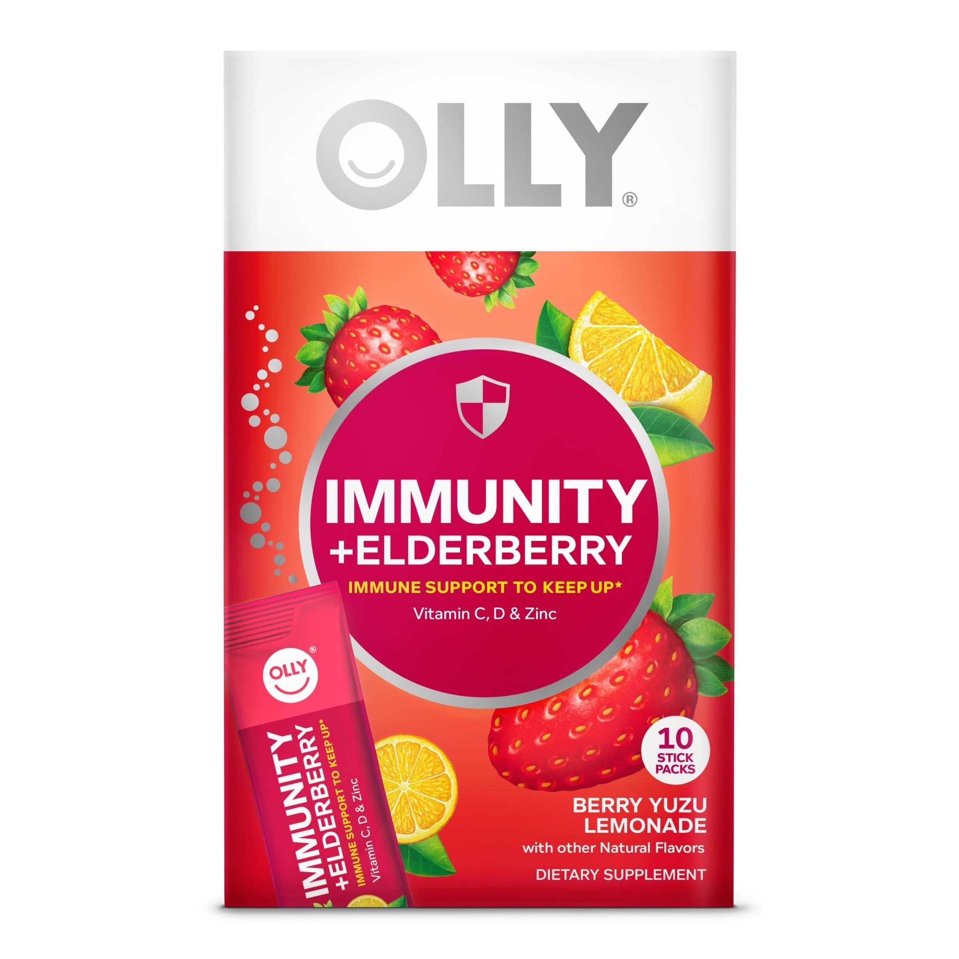 slide 1 of 6, OLLY Immunity + Elderberry Supplement - Berry Yuzu Lemonade - 10ct, 10 ct