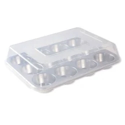 Nordic Ware Naturals Muffin Pan with Lid: Aluminum Cupcake Tray, Silver, Hand Wash, Rectangle, Includes Lid