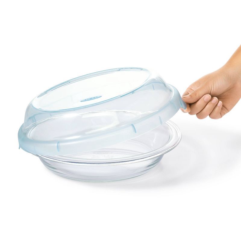 slide 2 of 5, OXO Glass Deep Dish Pie Plate with Lid: Round Pie Pan & Carrier, Dishwasher-Safe, 44.8 Volume Capacity, 1 ct