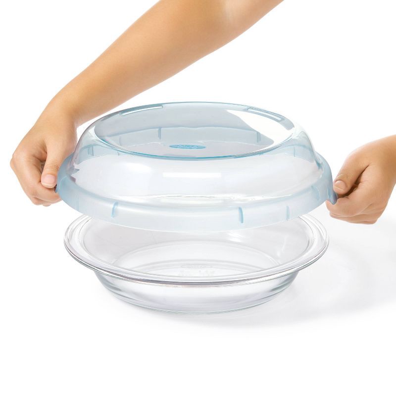 slide 3 of 5, OXO Glass Deep Dish Pie Plate with Lid: Round Pie Pan & Carrier, Dishwasher-Safe, 44.8 Volume Capacity, 1 ct