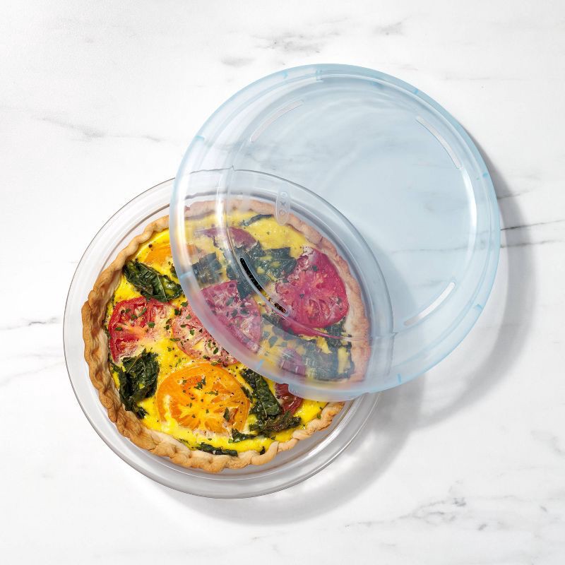 slide 5 of 5, OXO Glass Deep Dish Pie Plate with Lid: Round Pie Pan & Carrier, Dishwasher-Safe, 44.8 Volume Capacity, 1 ct