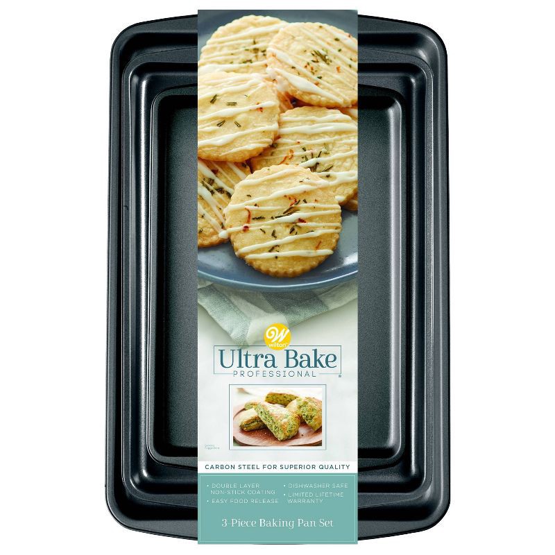 Wilton Ultra Bake Pro 3pc Cookie Sheet Set, Bakeware Set - NEW