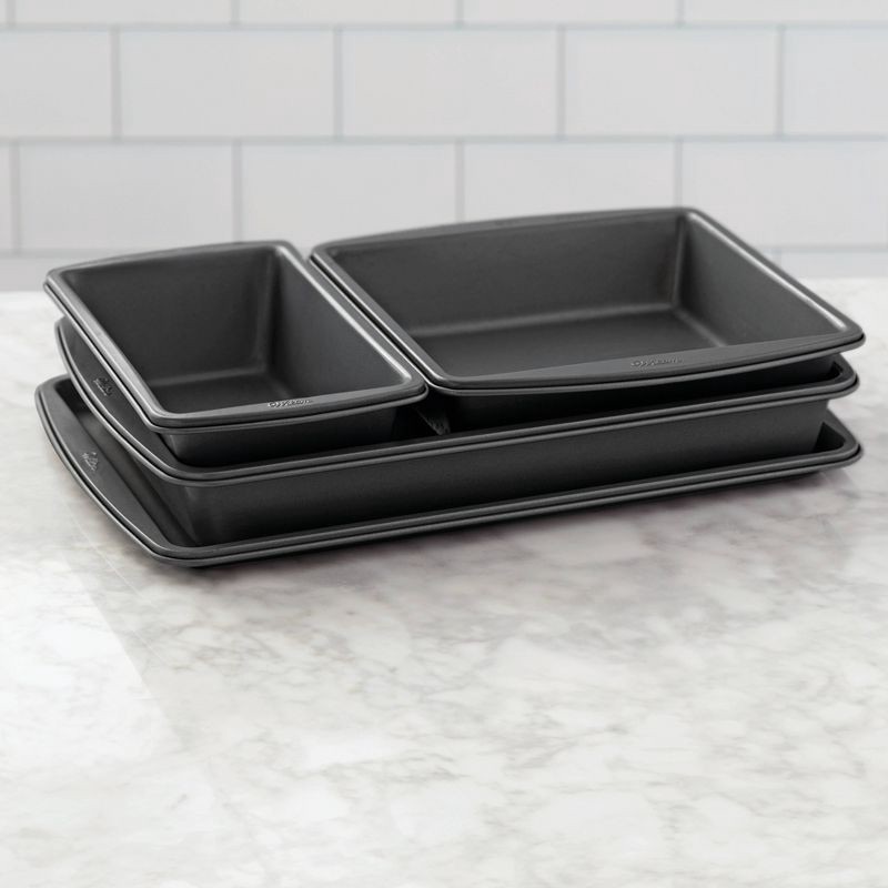 slide 3 of 8, Wilton Ultra Bake Pro 4pc Bakeware Set: Nonstick Carbon Steel Baking Pan & Sheet, Dishwasher-Safe, Silver, 4 ct