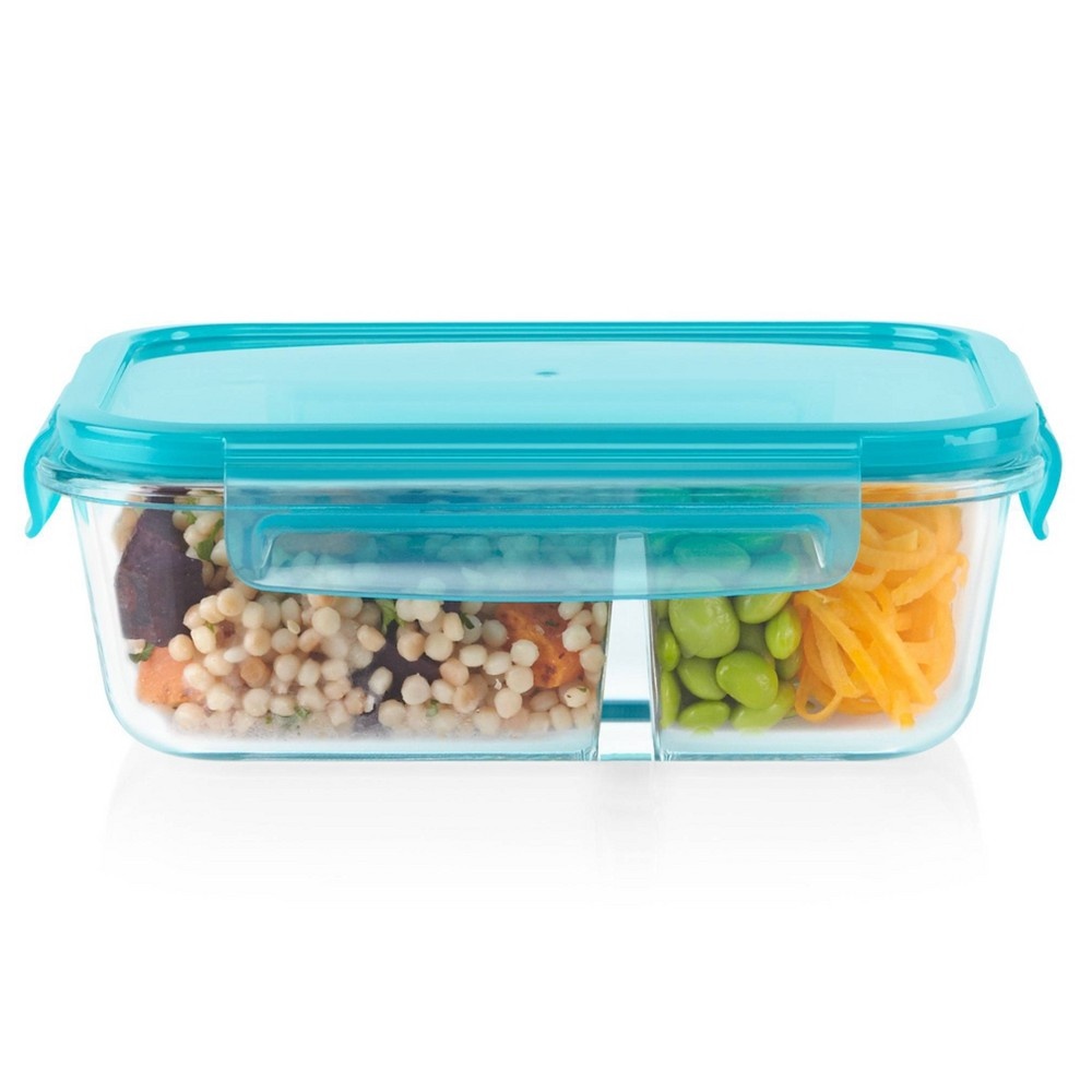 3-cup Rectangular Glass Food Storage Container with Blue Lid