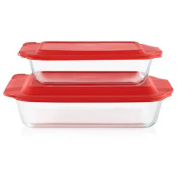 Pyrex Deep 4pc Glass Bakeware Set: Clear Baking Dishes with Lids, Dishwasher & Oven Safe
