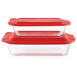 Pyrex Deep 4pc Glass Bakeware Set: Clear Baking Dishes with Lids, Dishwasher & Oven Safe