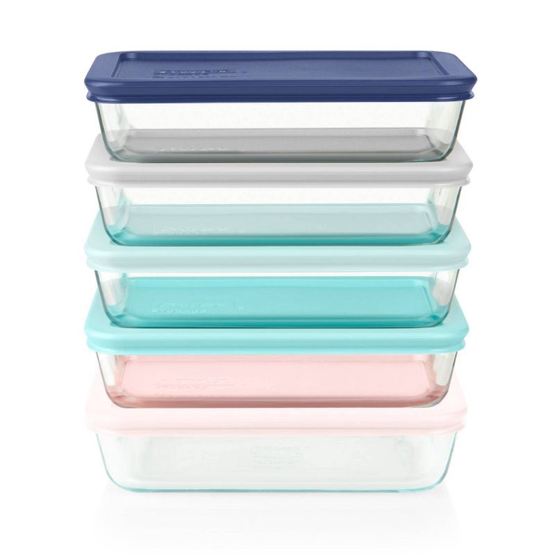 slide 2 of 7, Pyrex 10pc Glass Meal Prep Set: Clear Glass Food Storage Containers with Plastic Lids, Dishwasher-Safe, 10 ct