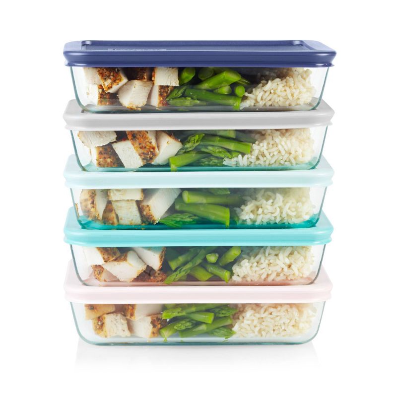 slide 3 of 7, Pyrex 10pc Glass Meal Prep Set: Clear Glass Food Storage Containers with Plastic Lids, Dishwasher-Safe, 10 ct