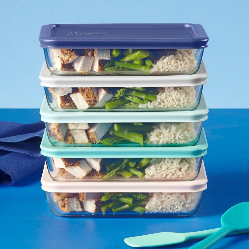 slide 5 of 7, Pyrex 10pc Glass Meal Prep Set: Clear Glass Food Storage Containers with Plastic Lids, Dishwasher-Safe, 10 ct