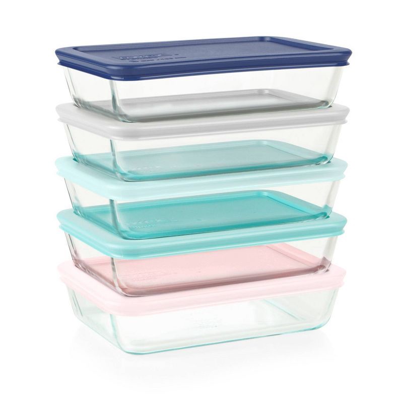 slide 1 of 7, Pyrex 10pc Glass Meal Prep Set: Clear Glass Food Storage Containers with Plastic Lids, Dishwasher-Safe, 10 ct