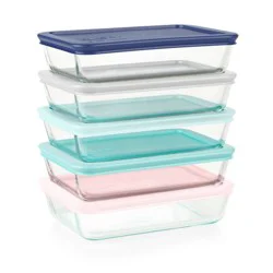 Pyrex 10pc Glass Meal Prep Set: Clear Glass Food Storage Containers with Plastic Lids, Dishwasher-Safe