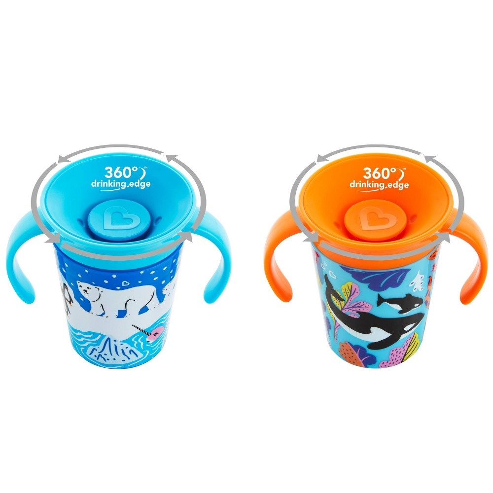 slide 4 of 5, Munchkin Miracle 360 Wildlove Sippy Cup - Polar Bear/Orca, 2 ct; 6 oz